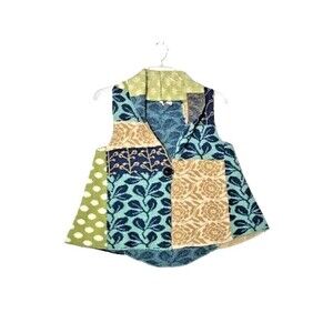 Anthropologie MOTH Sweater Vest Colorful Knit Leaves Patchwork Small Medium